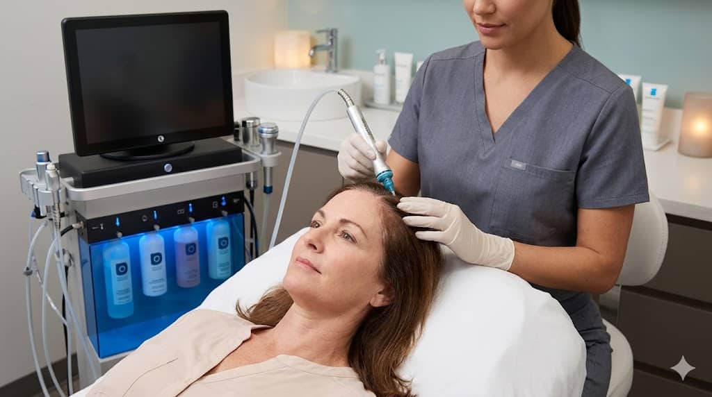 Keravive scalp facial treatment for a healthier scalp and a thicker hair appearance